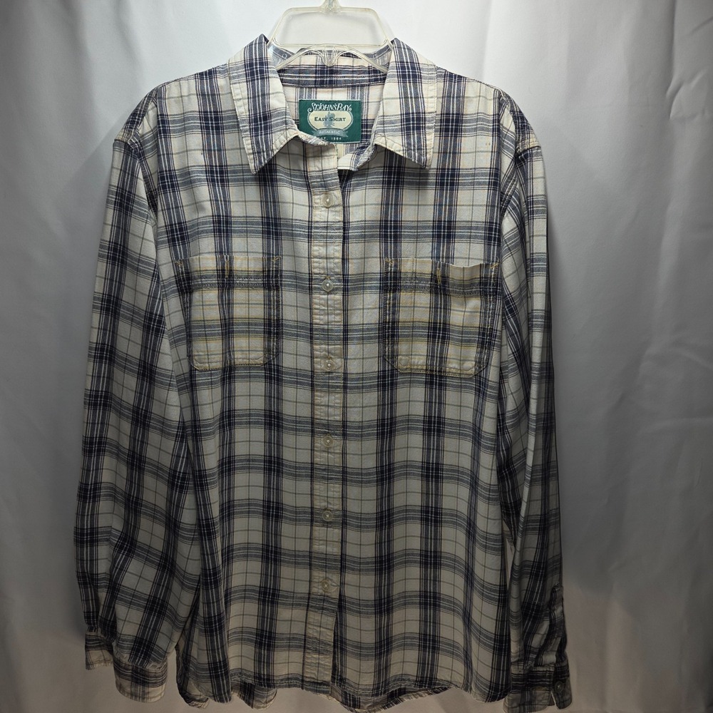 Classic St John's Bay Blue Gray Plaid Button Up Men's L Vtg Shirt